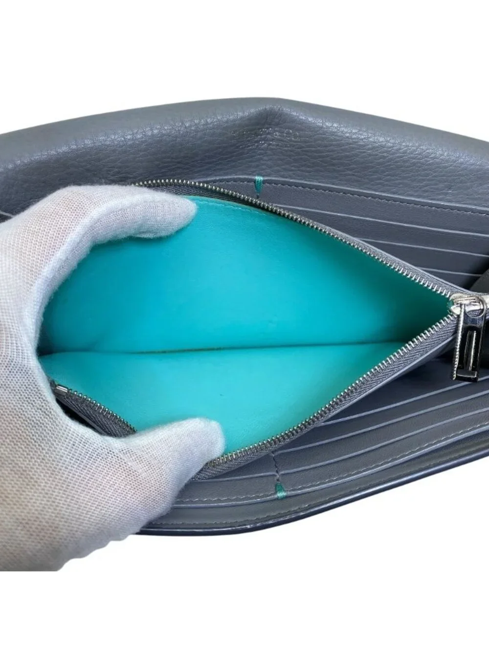 Tiffany & Co Continental Flap Wallet Leather Gray Daily
